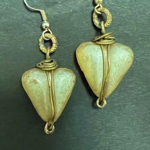 Casual heart and gold tone fish hook earrings